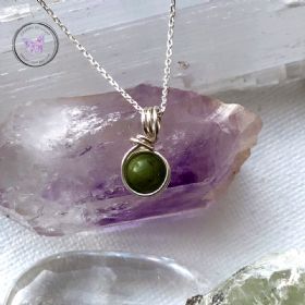 Nephrite Jade Sterling Silver Wire Wrapped Pendant